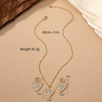 Simple Style Commute Heart Shape Alloy Plating Inlay Zircon 14k Gold Plated Women's Jewelry Set