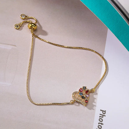 Simple Style Commute Heart Shape Cat Copper 18k Gold Plated Zircon Bracelets In Bulk