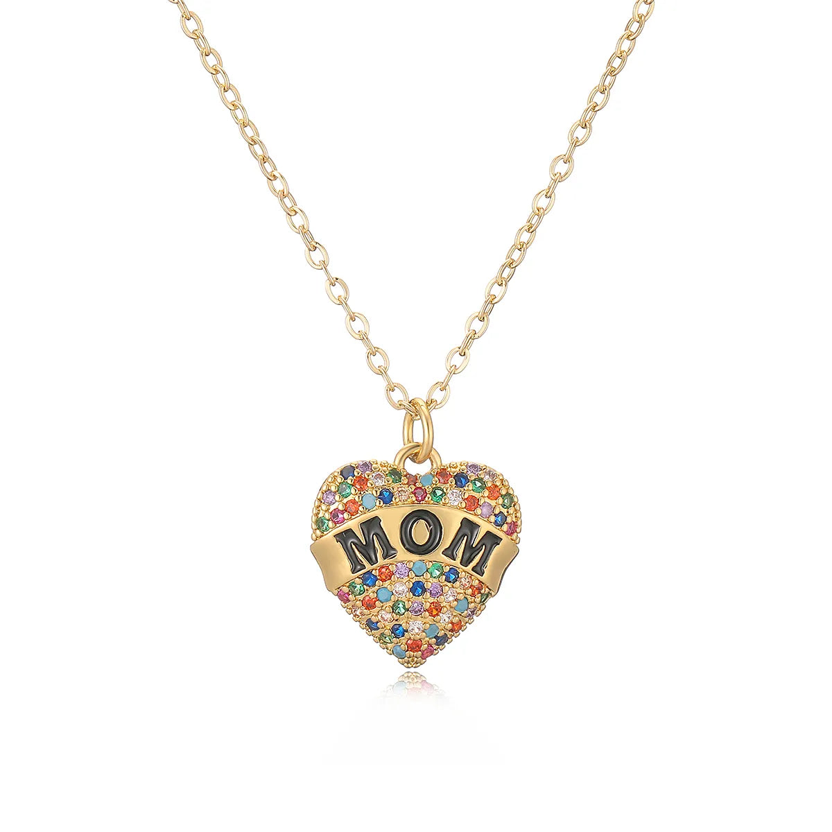 Simple Style Commute Heart Shape Copper Enamel Plating Inlay Zircon 18k Gold Plated Pendant Necklace