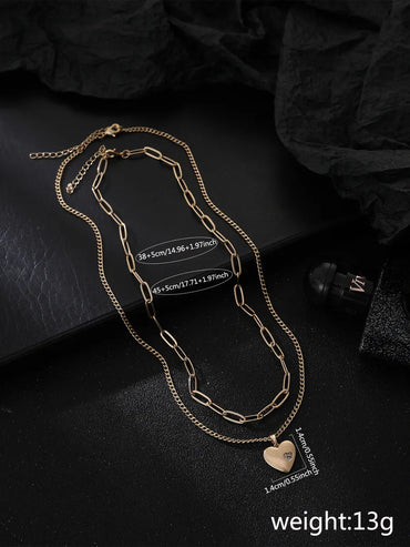 Simple Style Commute Heart Shape Copper Inlay Zircon Layered Necklaces