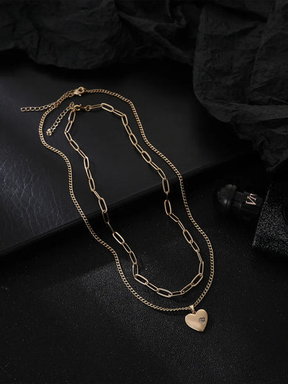 Simple Style Commute Heart Shape Copper Inlay Zircon Layered Necklaces