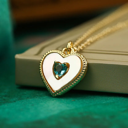 Simple Style Commute Heart Shape Copper Plating Inlay Shell Zircon 18k Gold Plated Pendant Necklace