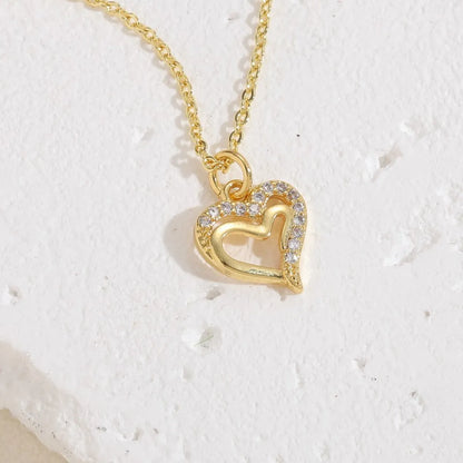 Simple Style Commute Heart Shape Copper Plating Inlay Zircon 14k Gold Plated White Gold Plated Pendant Necklace