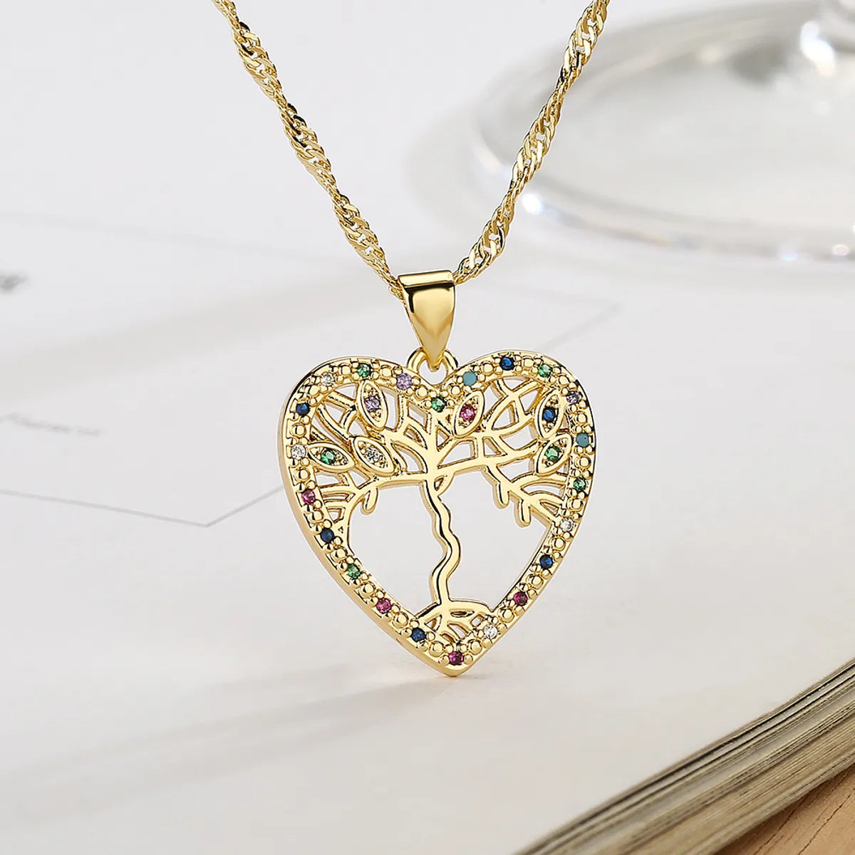 Simple Style Commute Heart Shape Copper Plating Inlay Zircon 18k Gold Plated Pendant Necklace