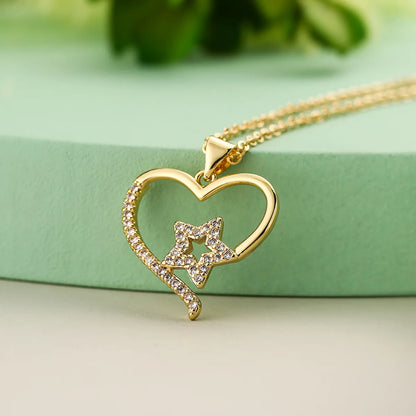 Simple Style Commute Heart Shape Copper Plating Inlay Zircon 18k Gold Plated Pendant Necklace