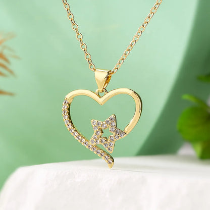 Simple Style Commute Heart Shape Copper Plating Inlay Zircon 18k Gold Plated Pendant Necklace