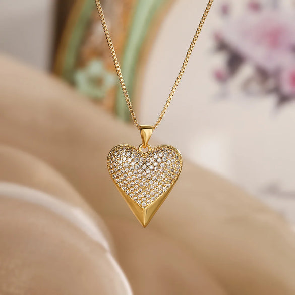 Simple Style Commute Heart Shape Copper Plating Inlay Zircon 18k Gold Plated Pendant Necklace