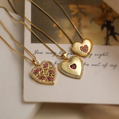 Simple Style Commute Heart Shape Copper Plating Inlay Zircon 18k Gold Plated Pendant Necklace