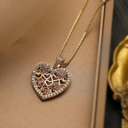 Simple Style Commute Heart Shape Copper Plating Inlay Zircon 18k Gold Plated Pendant Necklace