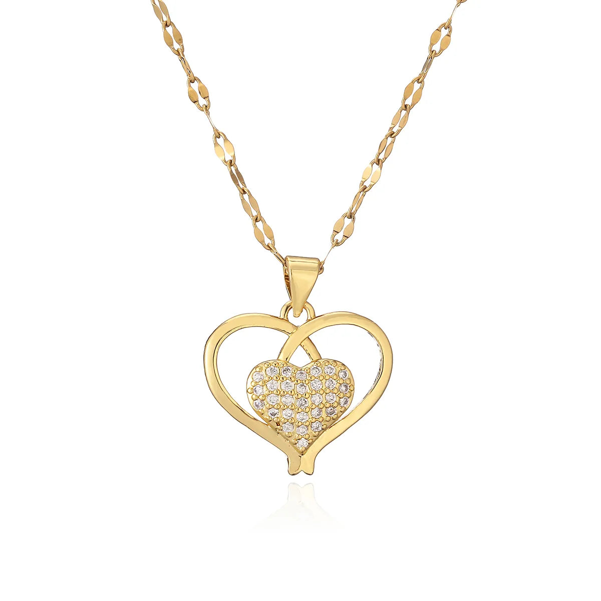 Simple Style Commute Heart Shape Copper Plating Inlay Zircon 18k Gold Plated Pendant Necklace