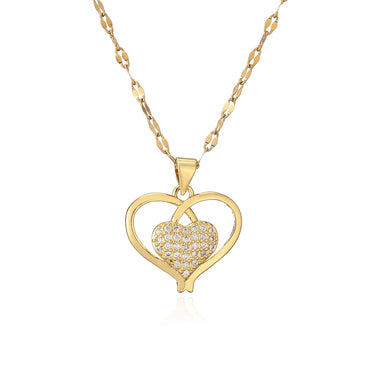 Simple Style Commute Heart Shape Copper Plating Inlay Zircon 18k Gold Plated Pendant Necklace