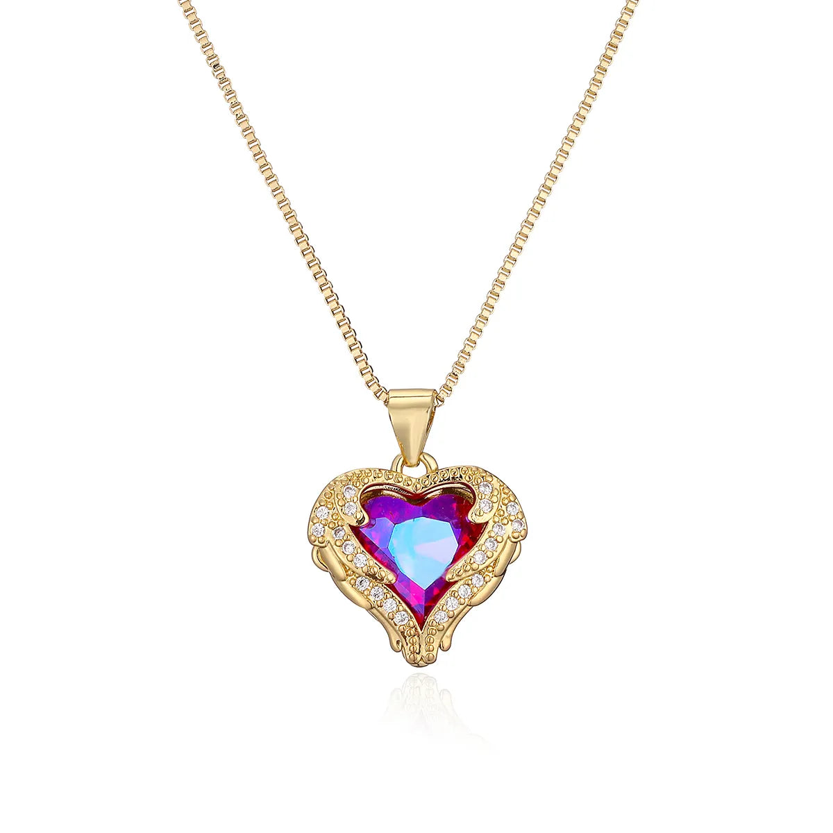 Simple Style Commute Heart Shape Copper 18k Gold Plated Zircon Pendant Necklace In Bulk