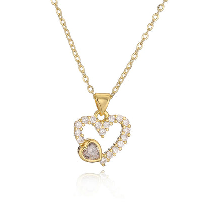 Simple Style Commute Heart Shape Copper Plating Inlay Zircon 18k Gold Plated Pendant Necklace