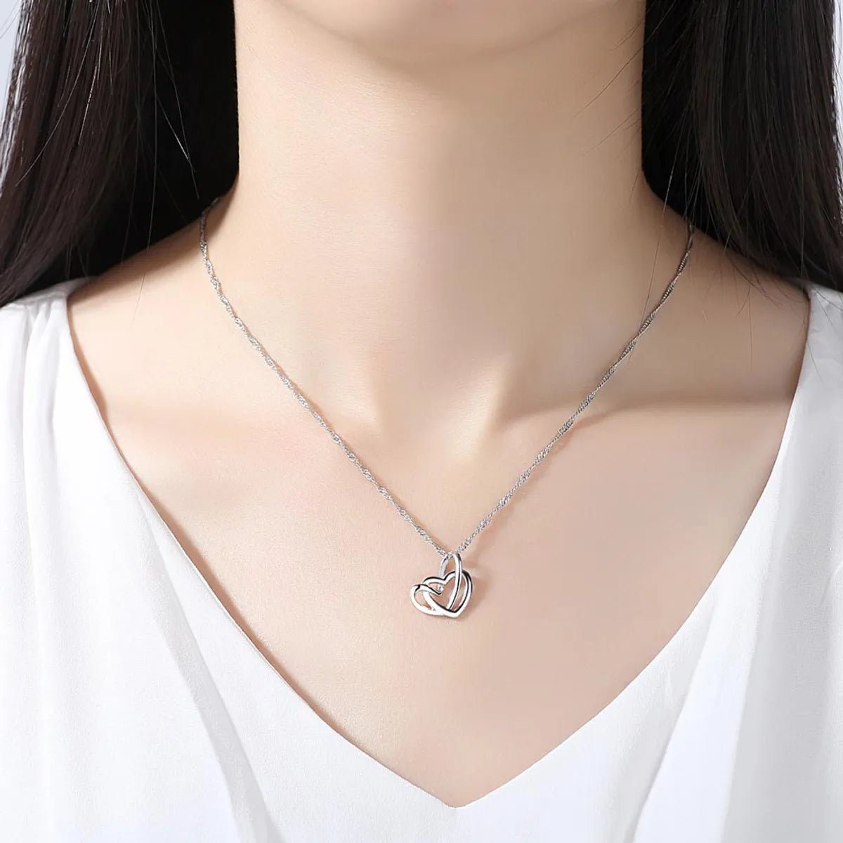 Simple Style Commute Heart Shape Copper Plating Pendant Necklace