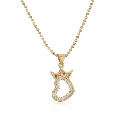 Simple Style Commute Heart Shape Crown Copper 18k Gold Plated Zircon Pendant Necklace In Bulk