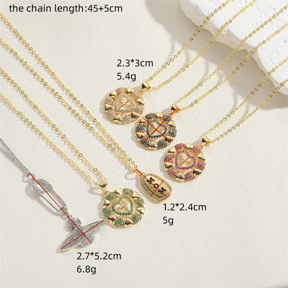 Simple Style Commute Heart Shape Planet Copper 14k Gold Plated White Gold Plated Zircon Pendant Necklace In Bulk