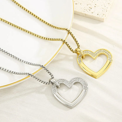 1 Piece Stainless Steel Rhinestones 18K Gold Plated Heart Shape