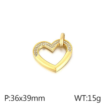 1 Piece Stainless Steel Rhinestones 18K Gold Plated Heart Shape