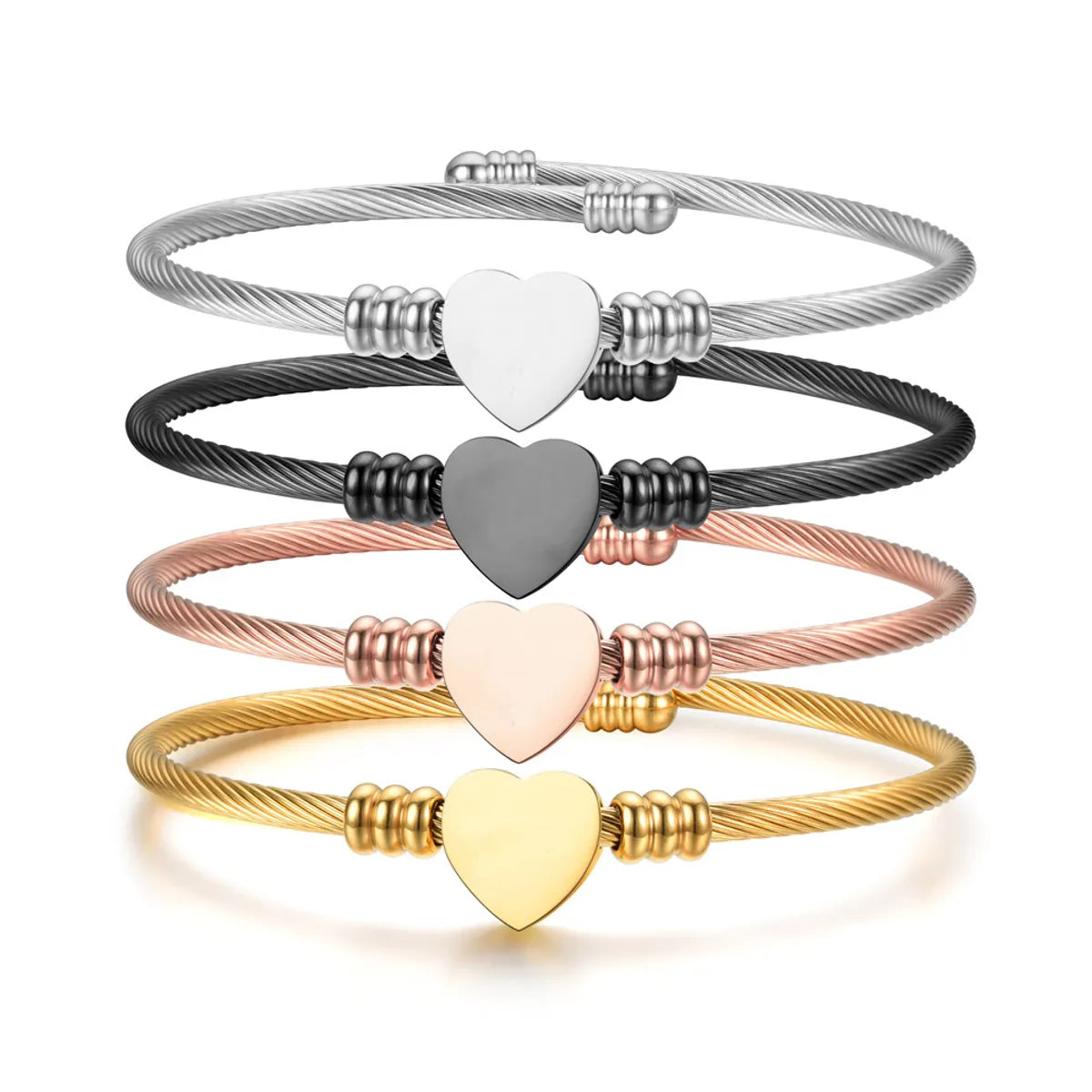 Simple Style Commute Heart Shape Stainless Steel Polishing Plating Bangle