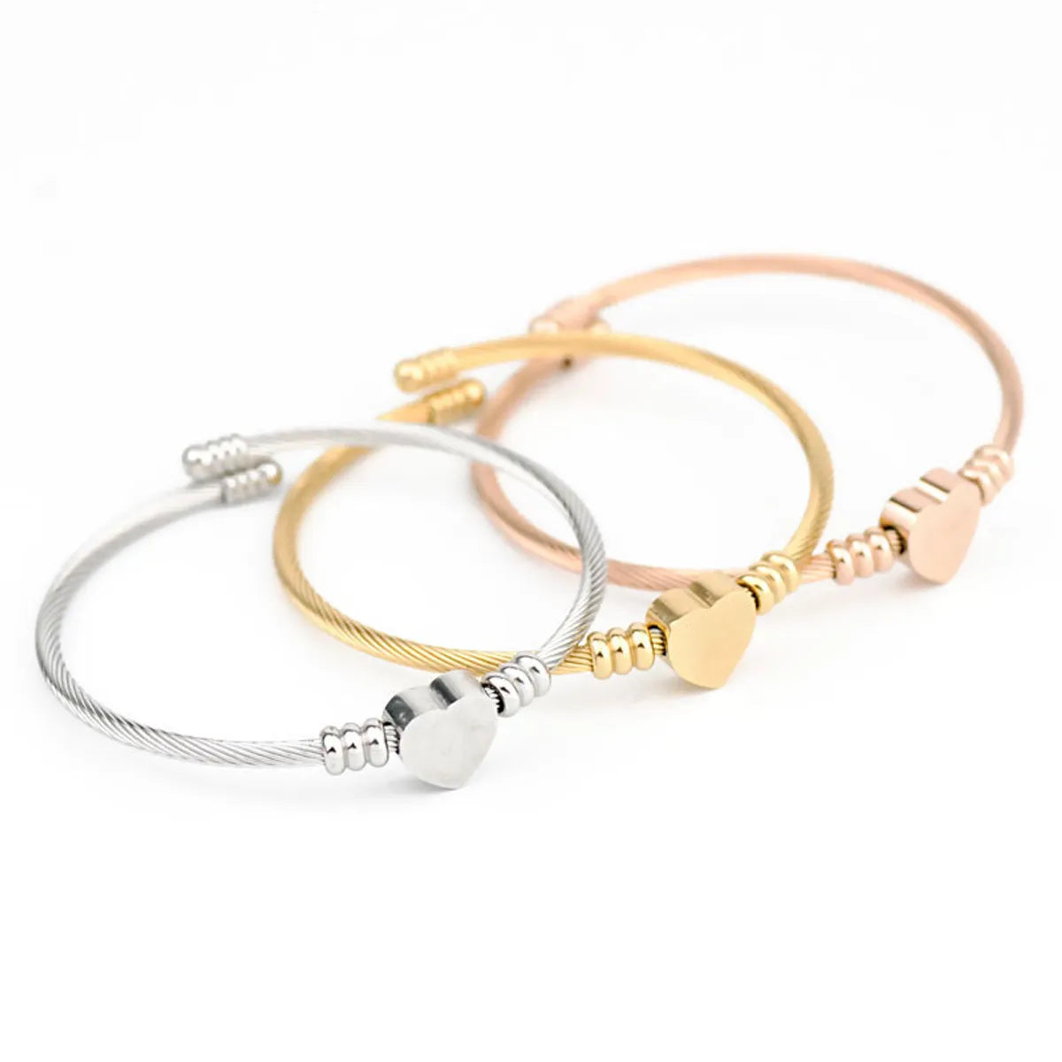 Simple Style Commute Heart Shape Stainless Steel Polishing Plating Bangle