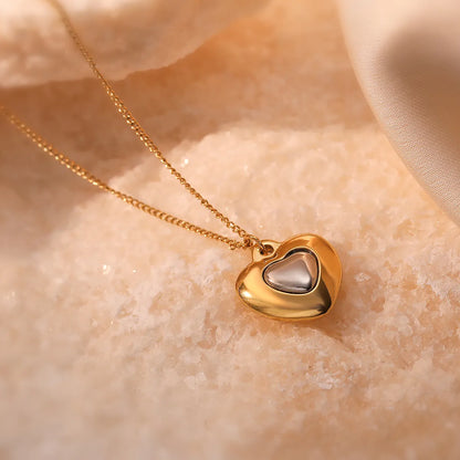 Simple Style Commute Heart Shape Titanium Steel Plating Inlay Zircon 18k Gold Plated Necklace