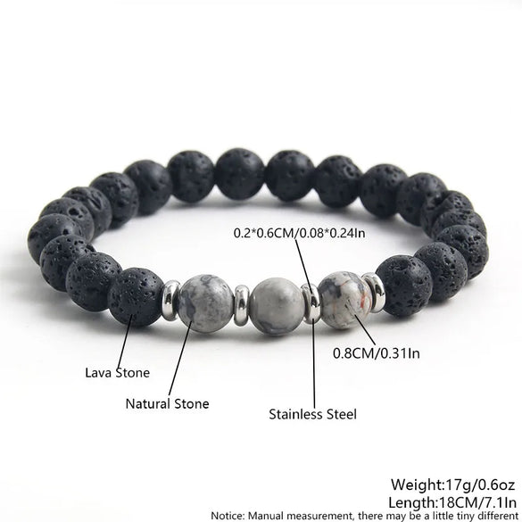 Simple Style Commute Hexagram 304 Stainless Steel Natural Stone Beaded Handmade Men'S Bracelets