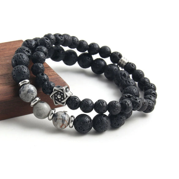 Simple Style Commute Hexagram 304 Stainless Steel Natural Stone Beaded Handmade Men'S Bracelets