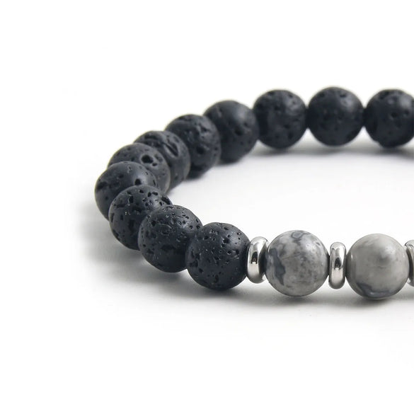 Simple Style Commute Hexagram 304 Stainless Steel Natural Stone Beaded Handmade Men'S Bracelets