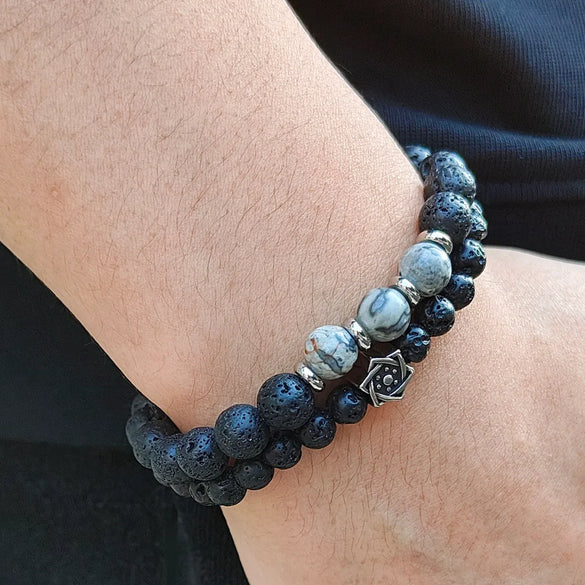 Simple Style Commute Hexagram 304 Stainless Steel Natural Stone Beaded Handmade Men'S Bracelets