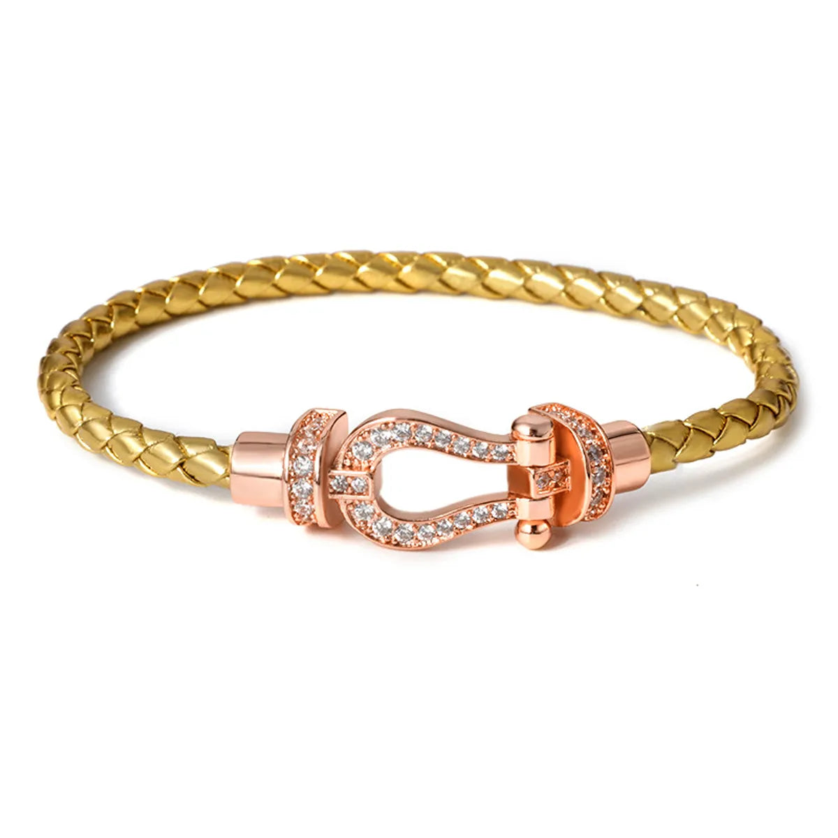 Simple Style Commute Horseshoe Zircon Leather Rope Copper Wholesale Bangle