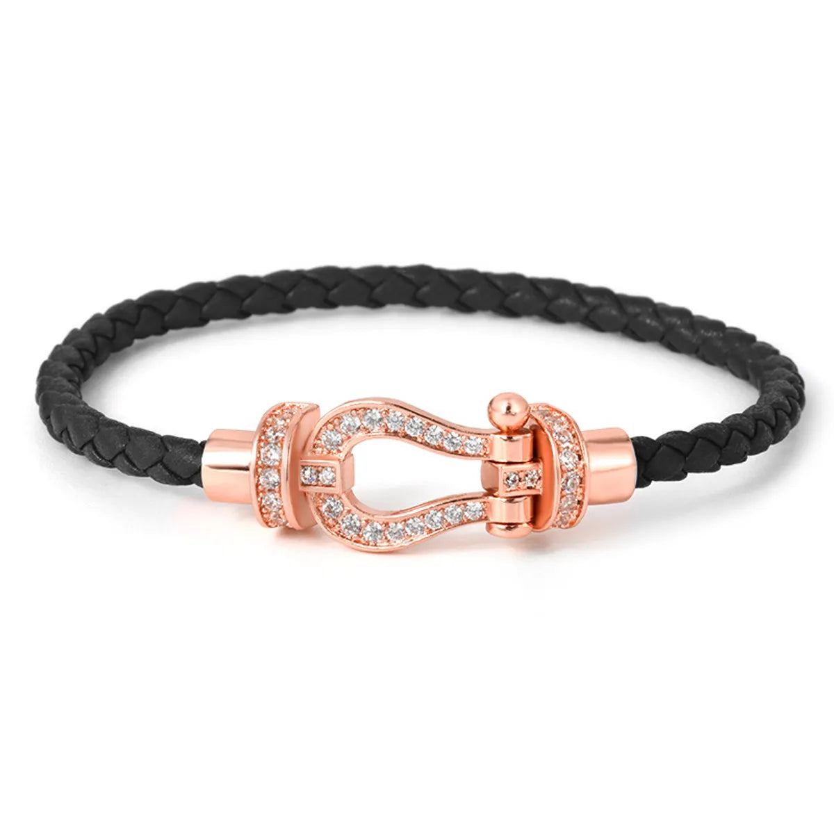 Simple Style Commute Horseshoe Zircon Leather Rope Copper Wholesale Bangle