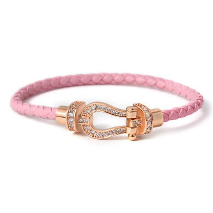 Simple Style Commute Horseshoe Zircon Leather Rope Copper Wholesale Bangle