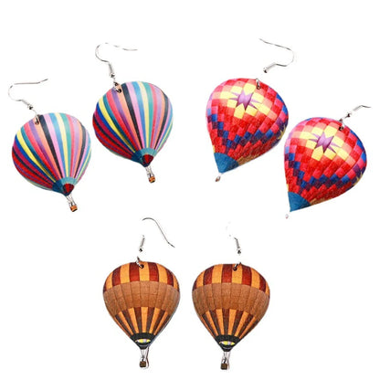 Simple Style Commute Hot Air Balloon Wood Printing Women's Drop Earrings