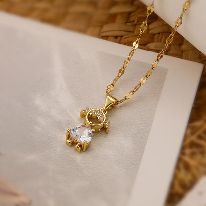 Simple Style Commute Human Copper 18k Gold Plated Zircon Pendant Necklace In Bulk