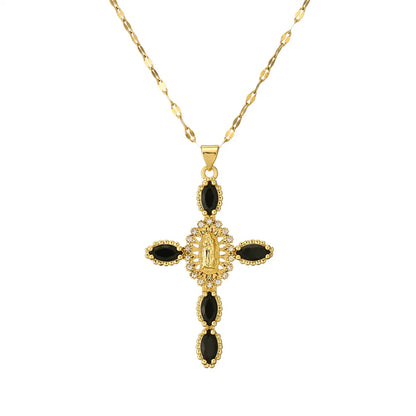 Simple Style Commute Human Cross Stainless Steel Copper Plating Inlay Zircon Gold Plated Pendant Necklace