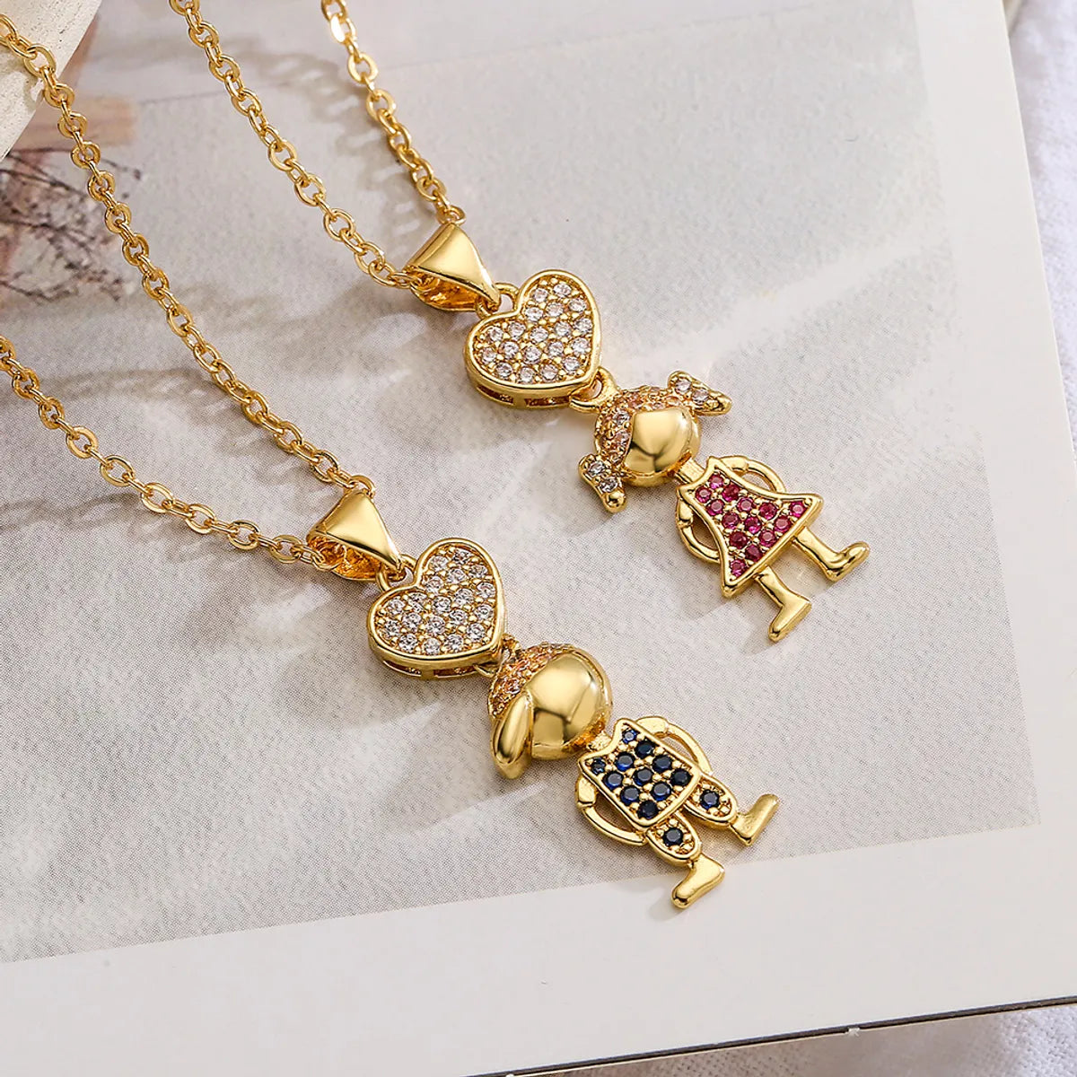 Simple Style Commute Human Heart Shape Copper Plating Inlay Zircon 18k Gold Plated Pendant Necklace