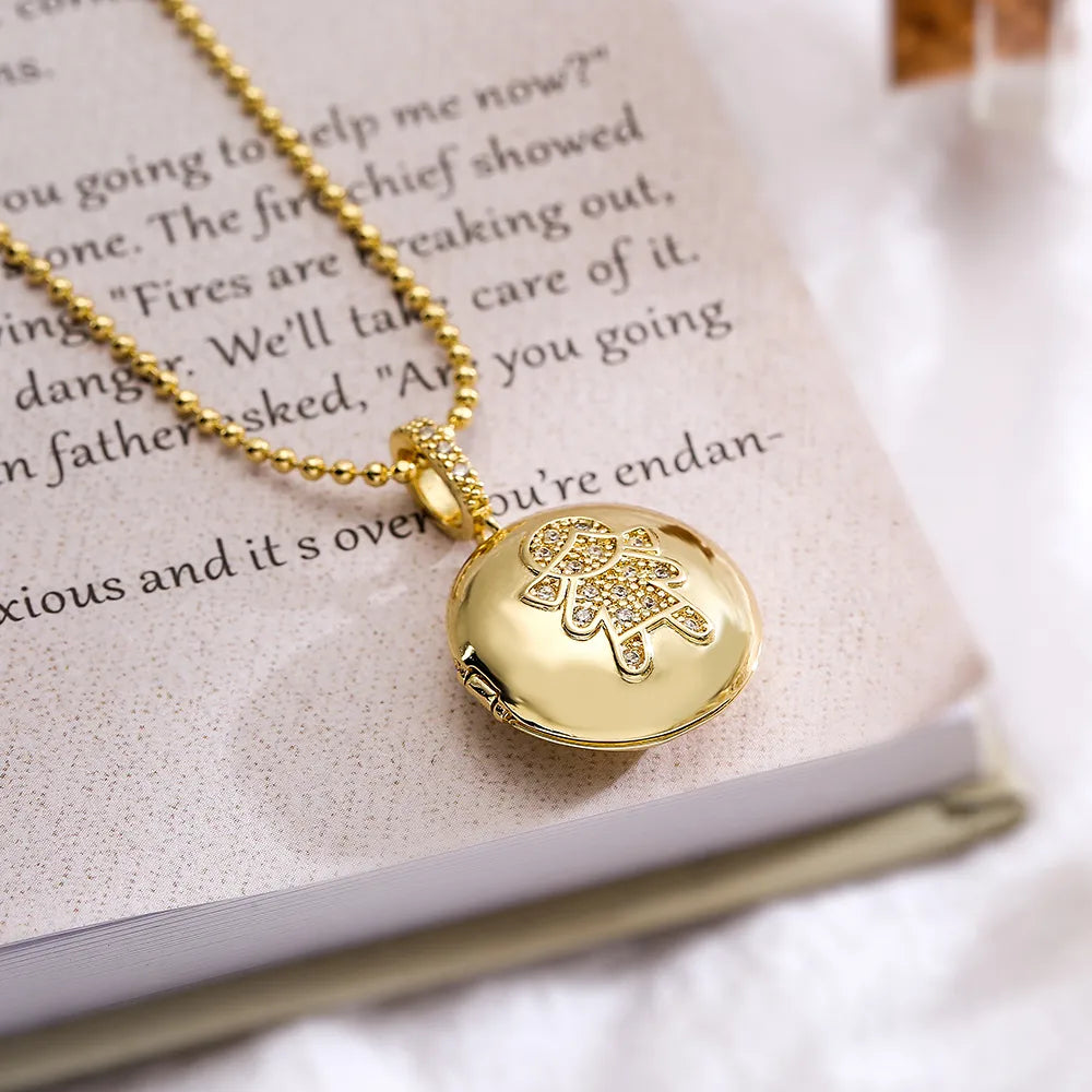 Simple Style Commute Human Round Copper Plating Inlay Zircon 18k Gold Plated Pendant Necklace