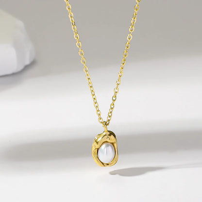 Simple Style Commute Irregular Stainless Steel Plating Inlay Pearl 18k Gold Plated Pendant Necklace