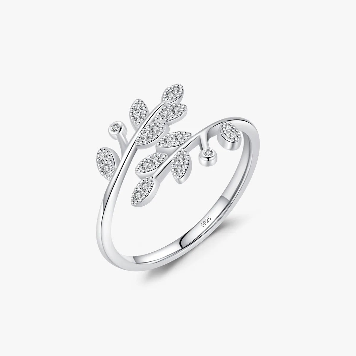 Simple Style Commute Leaf Sterling Silver Plating Inlay Zircon Silver Plated Open Rings