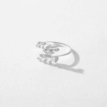 Simple Style Commute Leaf Sterling Silver Plating Inlay Zircon Silver Plated Open Rings