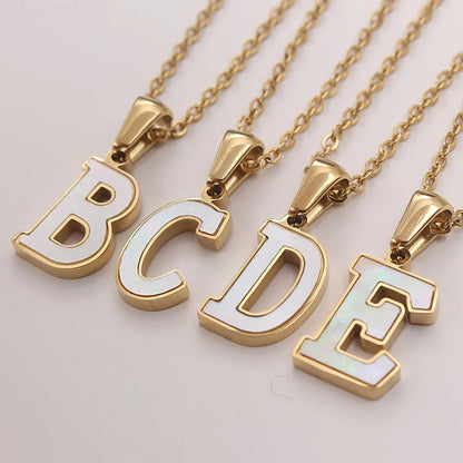 Simple Style Commute Letter Stainless Steel Plating Inlay Shell Gold Plated Pendant Necklace