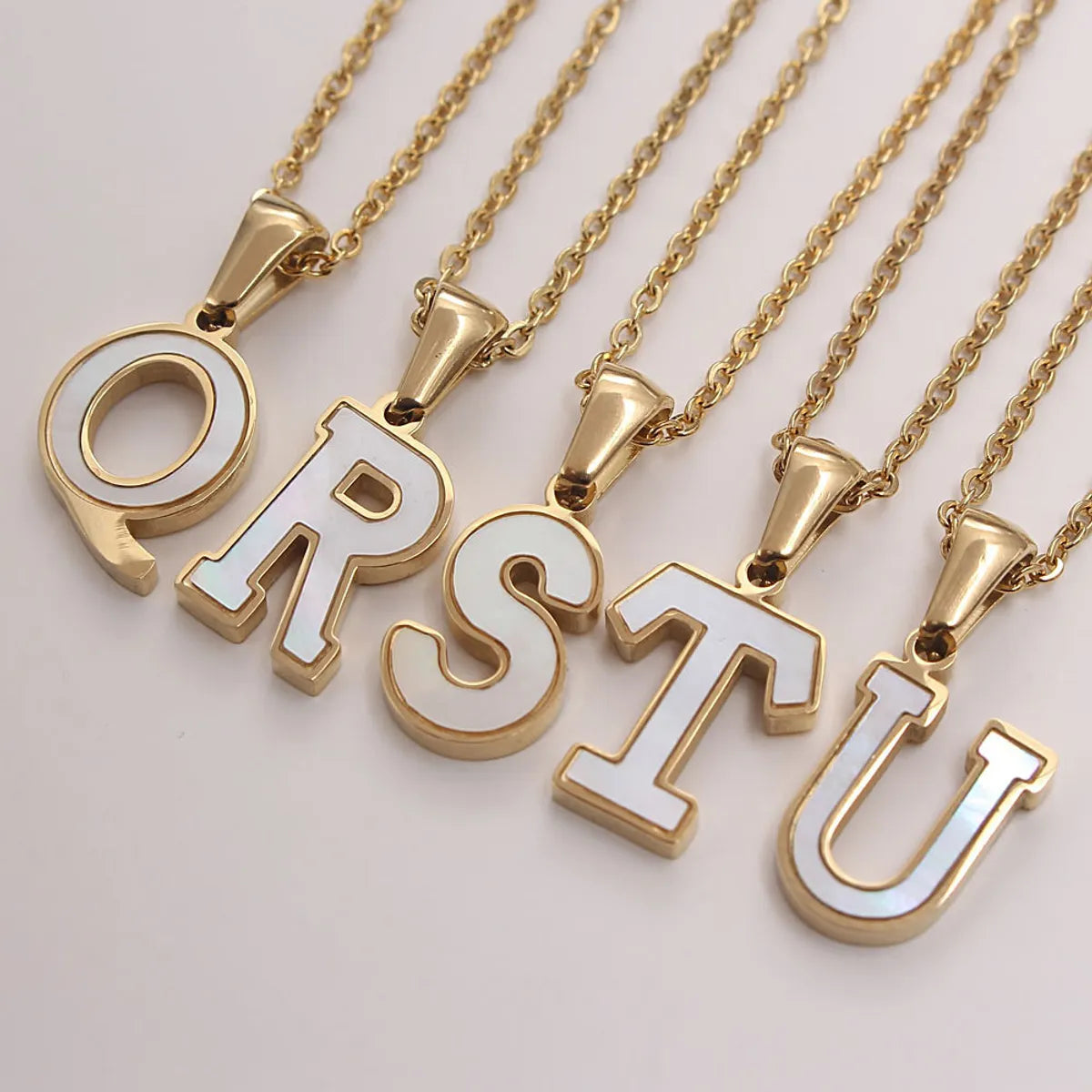 Simple Style Commute Letter Stainless Steel Plating Inlay Shell Gold Plated Pendant Necklace