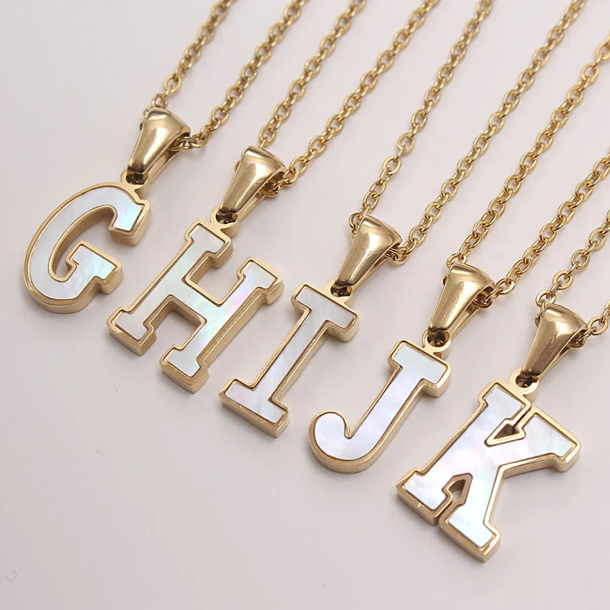 Simple Style Commute Letter Stainless Steel Plating Inlay Shell Gold Plated Pendant Necklace