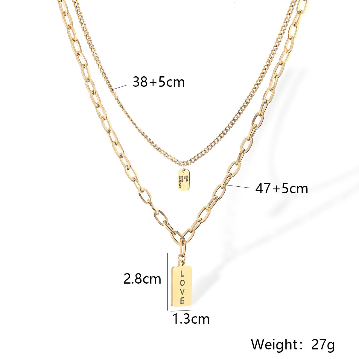 304 Stainless Steel 18K Gold Plated Simple Style Commute Plating Letter Double Layer Necklaces Pendant Necklace