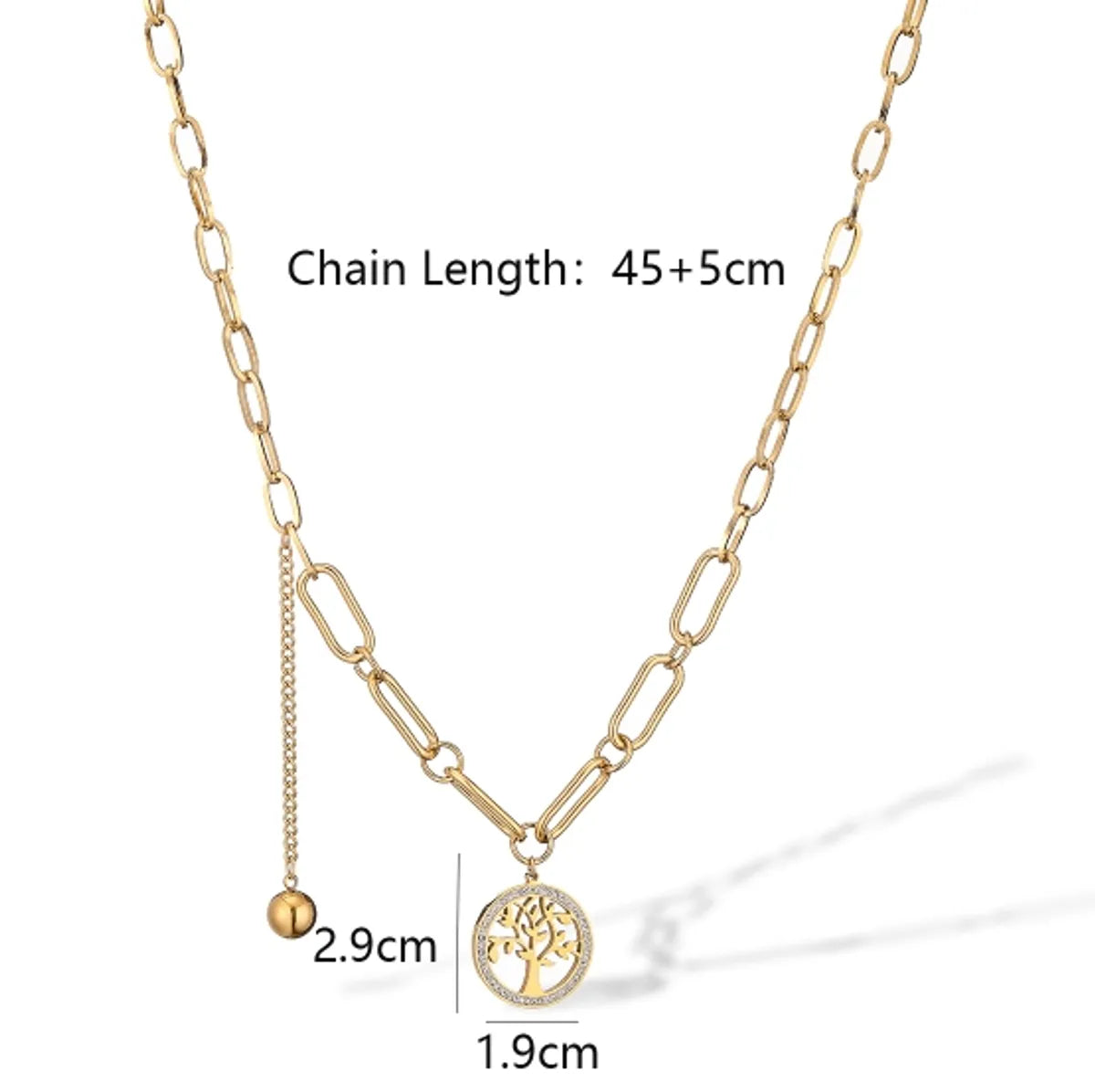 Simple Style Commute Life Tree Titanium Steel Plating Inlay Zircon 18k Gold Plated Pendant Necklace