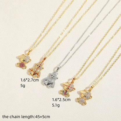 Simple Style Commute Little Bear Copper Plating Inlay Zircon 14k Gold Plated Pendant Necklace