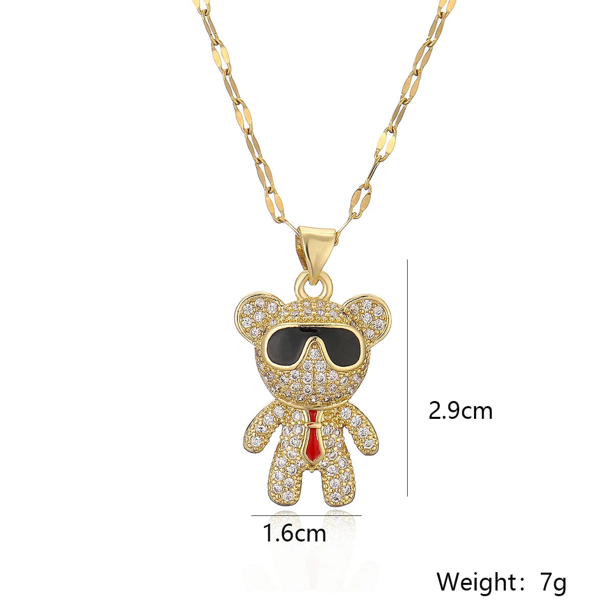 Simple Style Commute Little Bear Copper Plating Inlay Zircon 18k Gold Plated Pendant Necklace