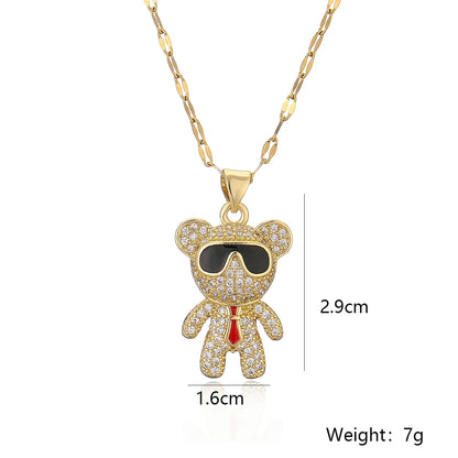 Simple Style Commute Little Bear Copper Plating Inlay Zircon 18k Gold Plated Pendant Necklace