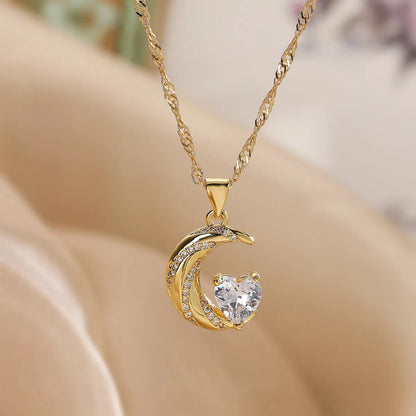 Simple Style Commute Moon Copper Plating Inlay Zircon 18k Gold Plated Pendant Necklace