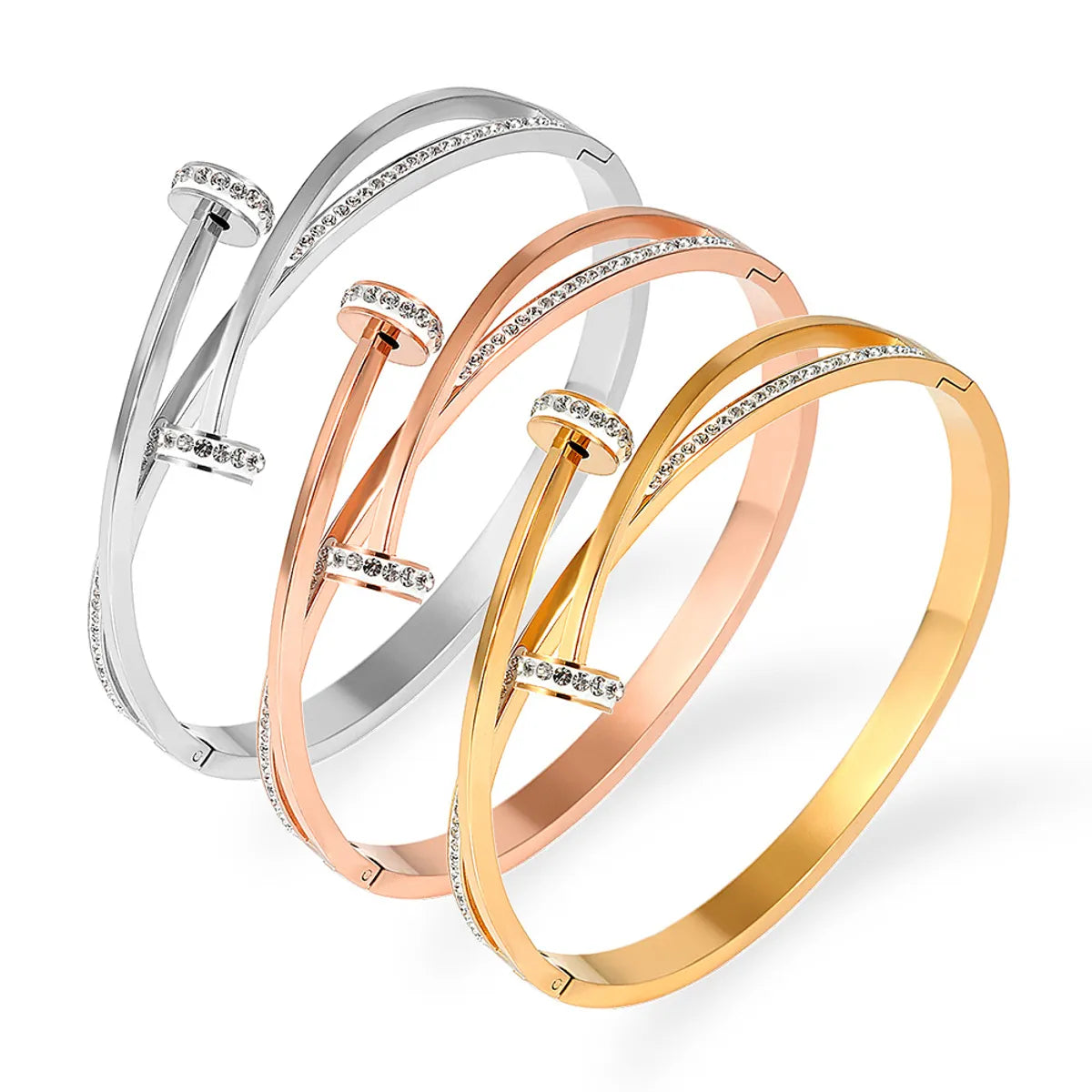 Simple Style Commute Nail Titanium Steel Plating Inlay Bangle